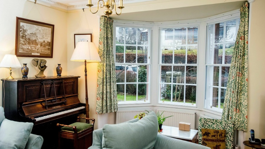energy efficient secondary glazing on timber sash windows in Dunblane living room